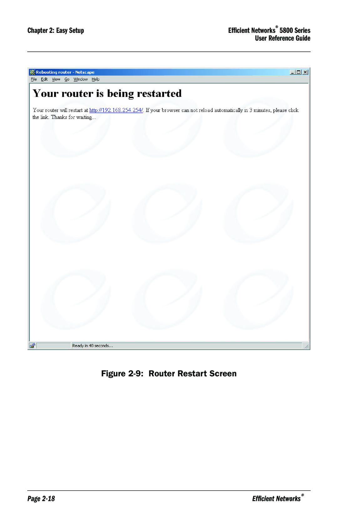 Efficient Networks 5800 manual Router Restart Screen 