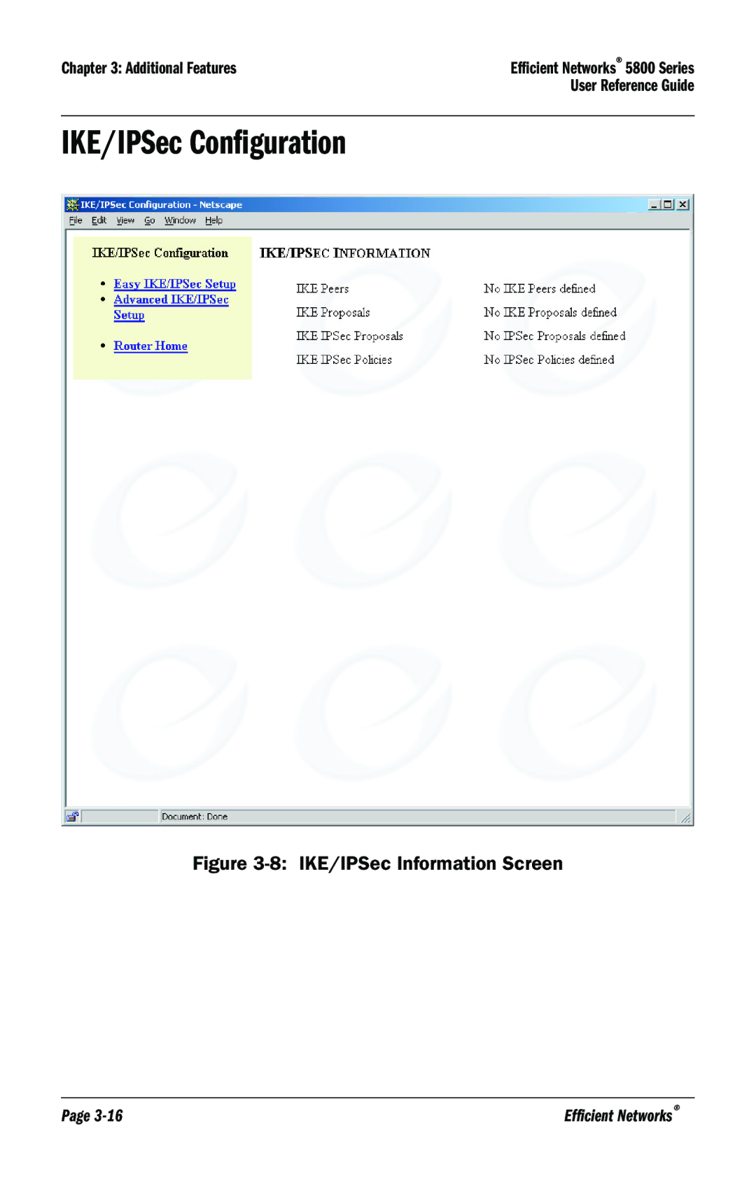 Efficient Networks 5800 manual IKE/IPSec Configuration, IKE/IPSec Information Screen 