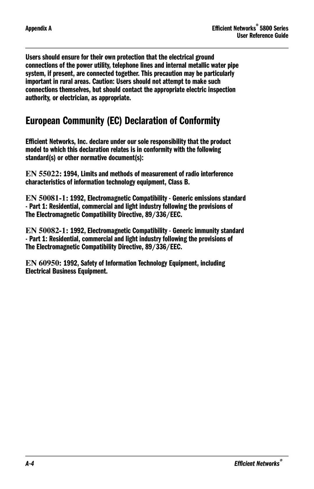 Efficient Networks 5800 manual European Community EC Declaration of Conformity 