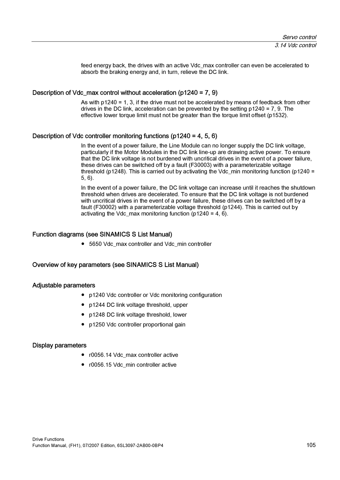 Efficient Networks S120 manual Description of Vdcmax control without acceleration p1240 = 7 