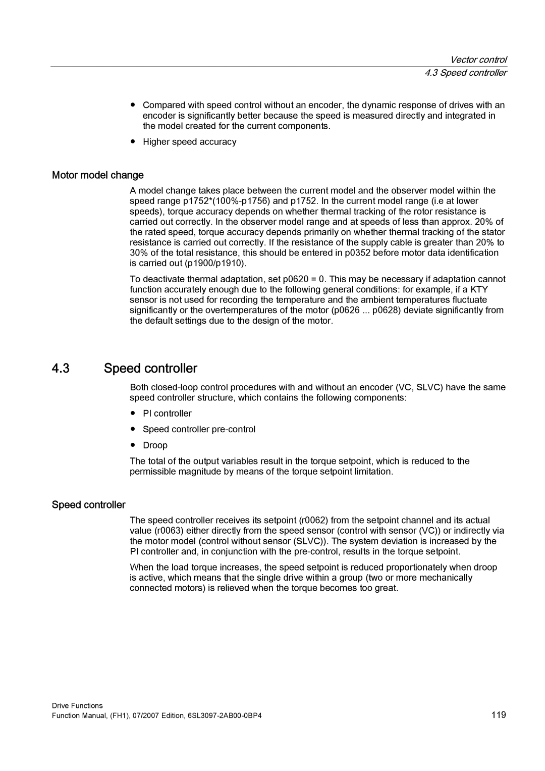 Efficient Networks S120 manual Motor model change, Vector control 4.3 Speed controller 