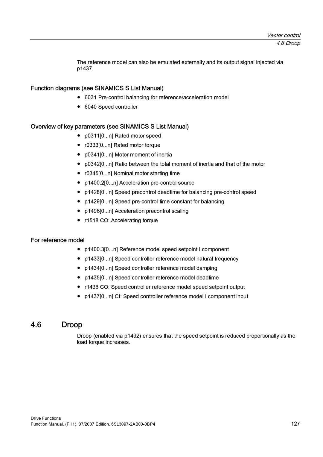 Efficient Networks S120 manual For reference model, Vector control 4.6 Droop 