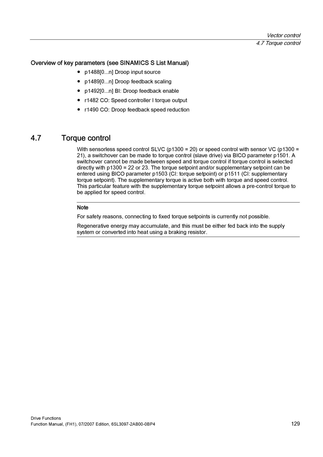 Efficient Networks S120 manual Vector control 4.7 Torque control 