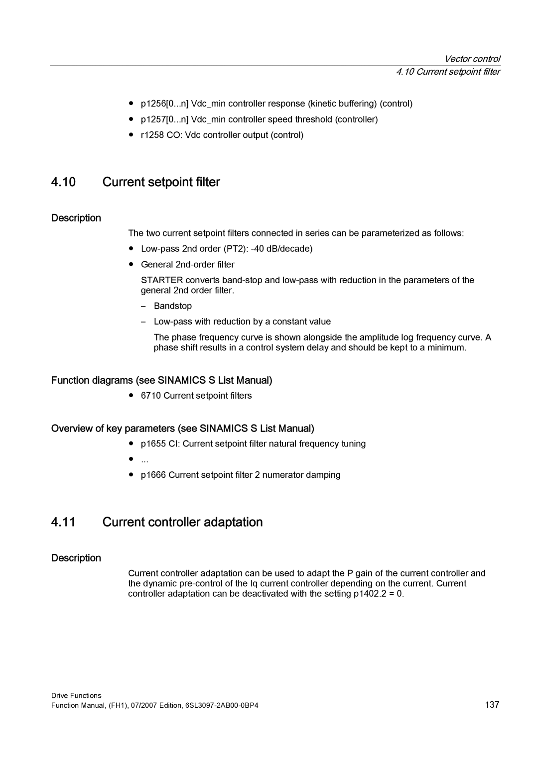 Efficient Networks S120 manual Current controller adaptation, Vector control 4.10 Current setpoint filter 