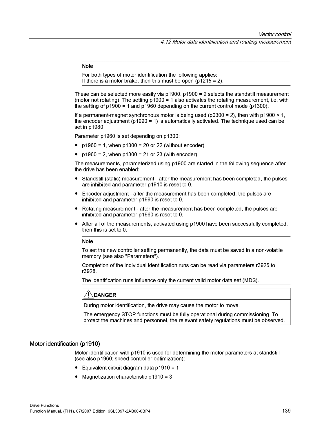 Efficient Networks S120 manual Motor identification p1910 