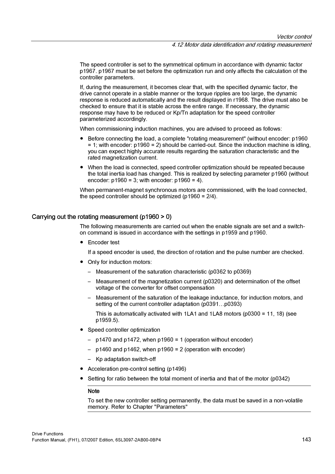 Efficient Networks S120 manual Carrying out the rotating measurement p1960 