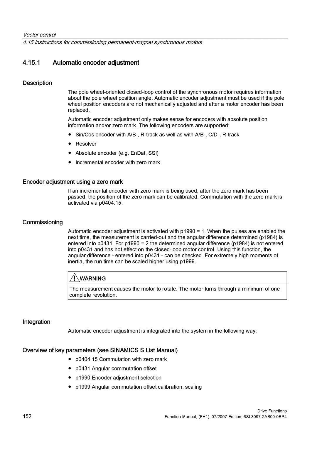 Efficient Networks S120 manual Automatic encoder adjustment, Encoder adjustment using a zero mark, Integration 