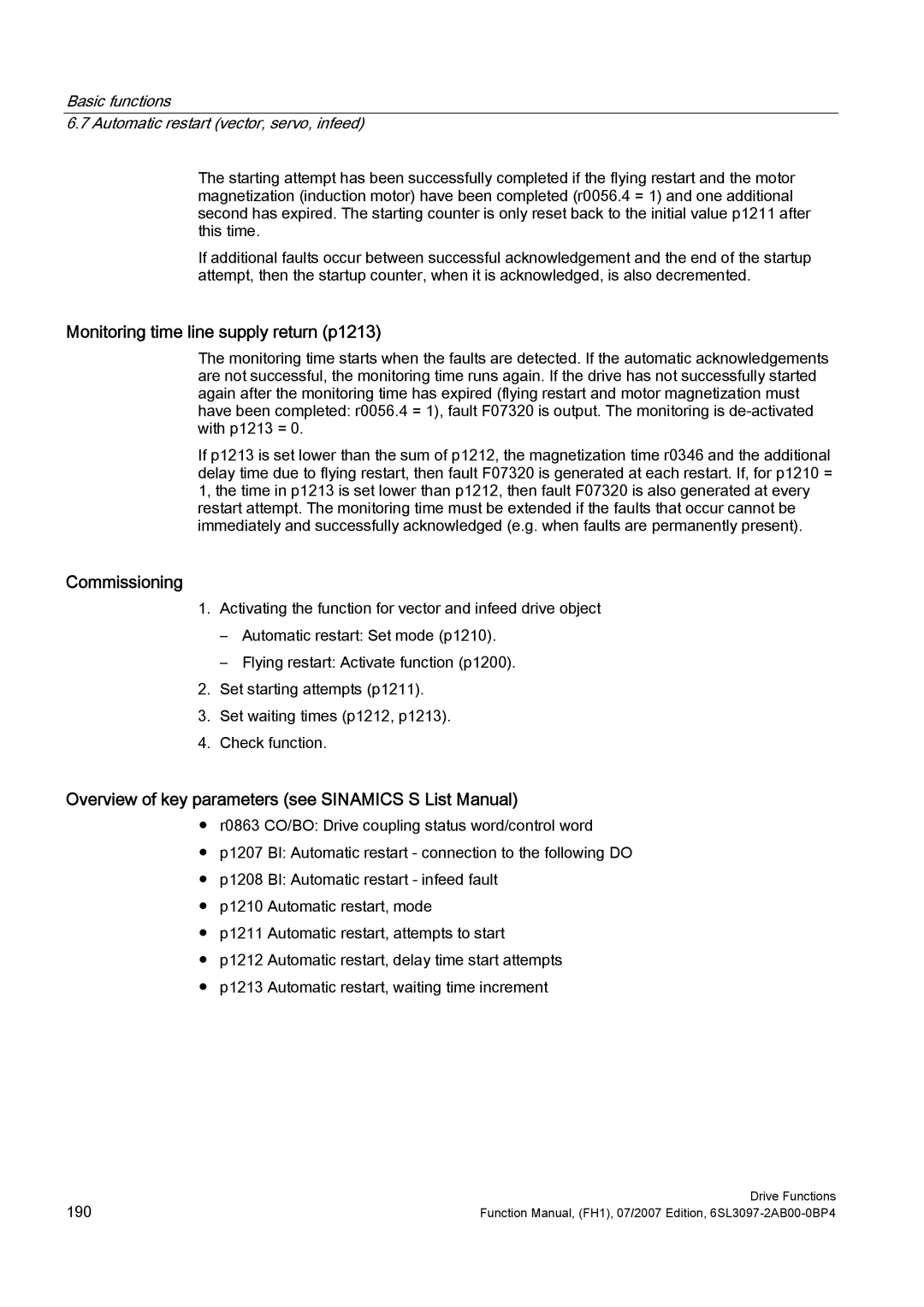 Efficient Networks S120 manual Monitoring time line supply return p1213, Commissioning 