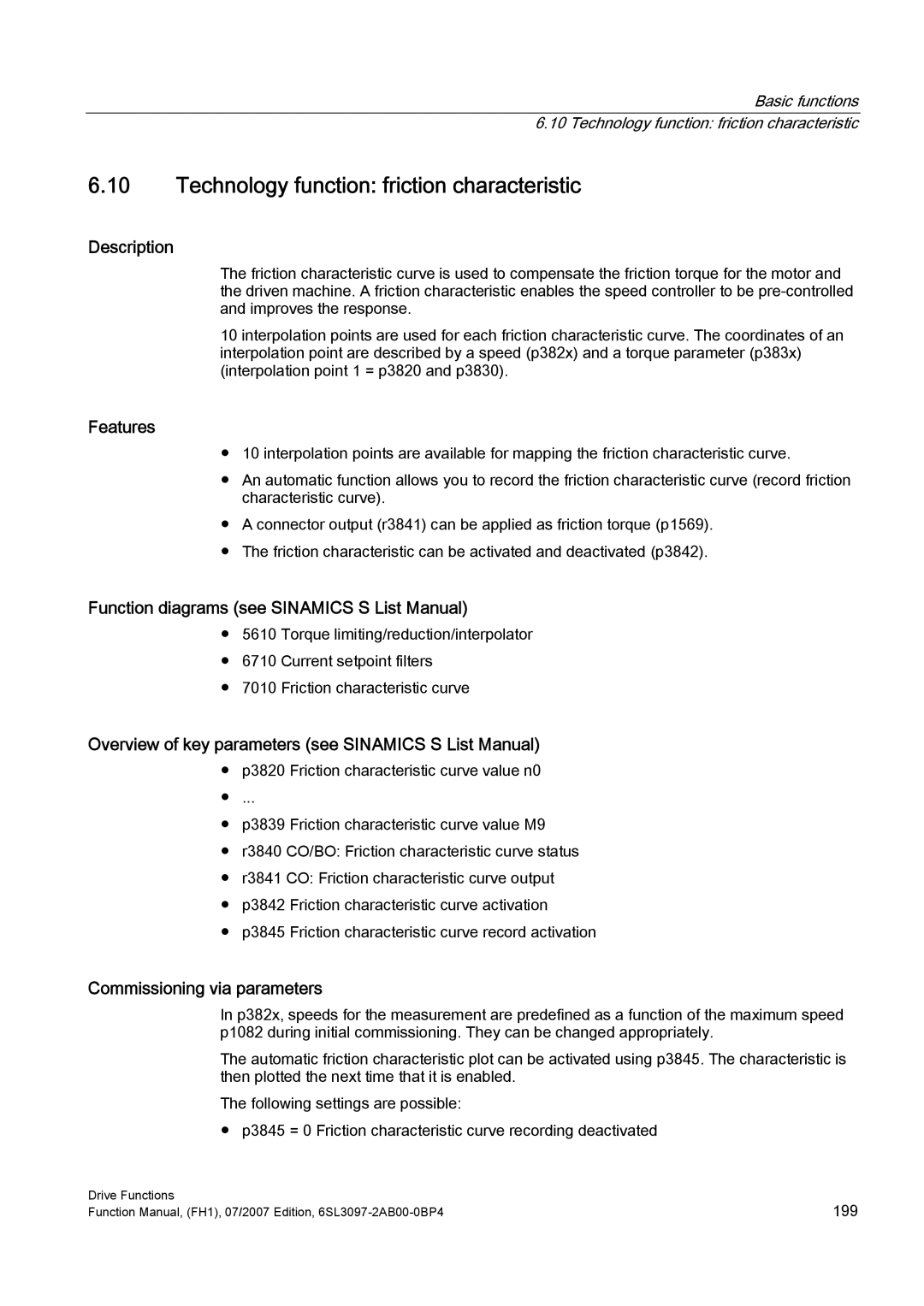 Efficient Networks S120 manual Technology function friction characteristic, Commissioning via parameters 