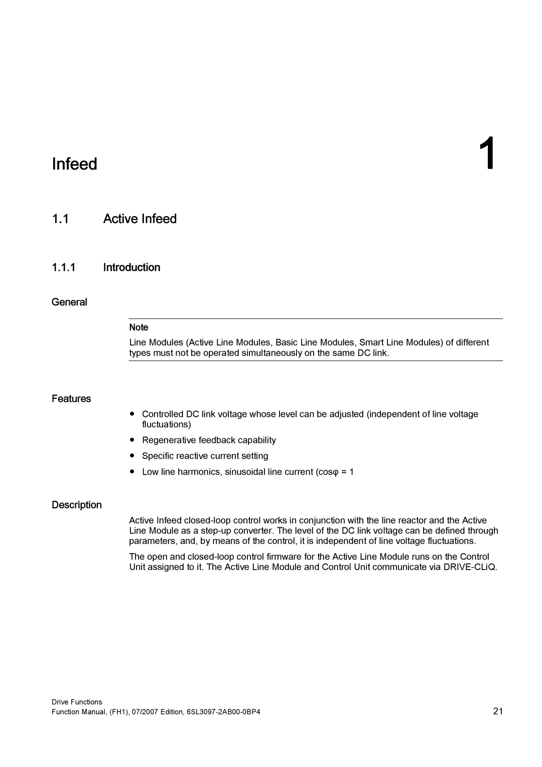 Efficient Networks S120 manual Active Infeed, Introduction, General, Features, Description 