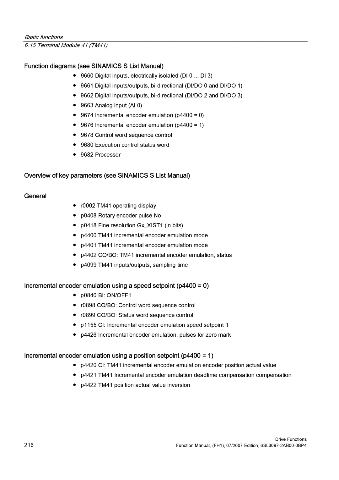 Efficient Networks S120 manual Incremental encoder emulation using a speed setpoint p4400 = 