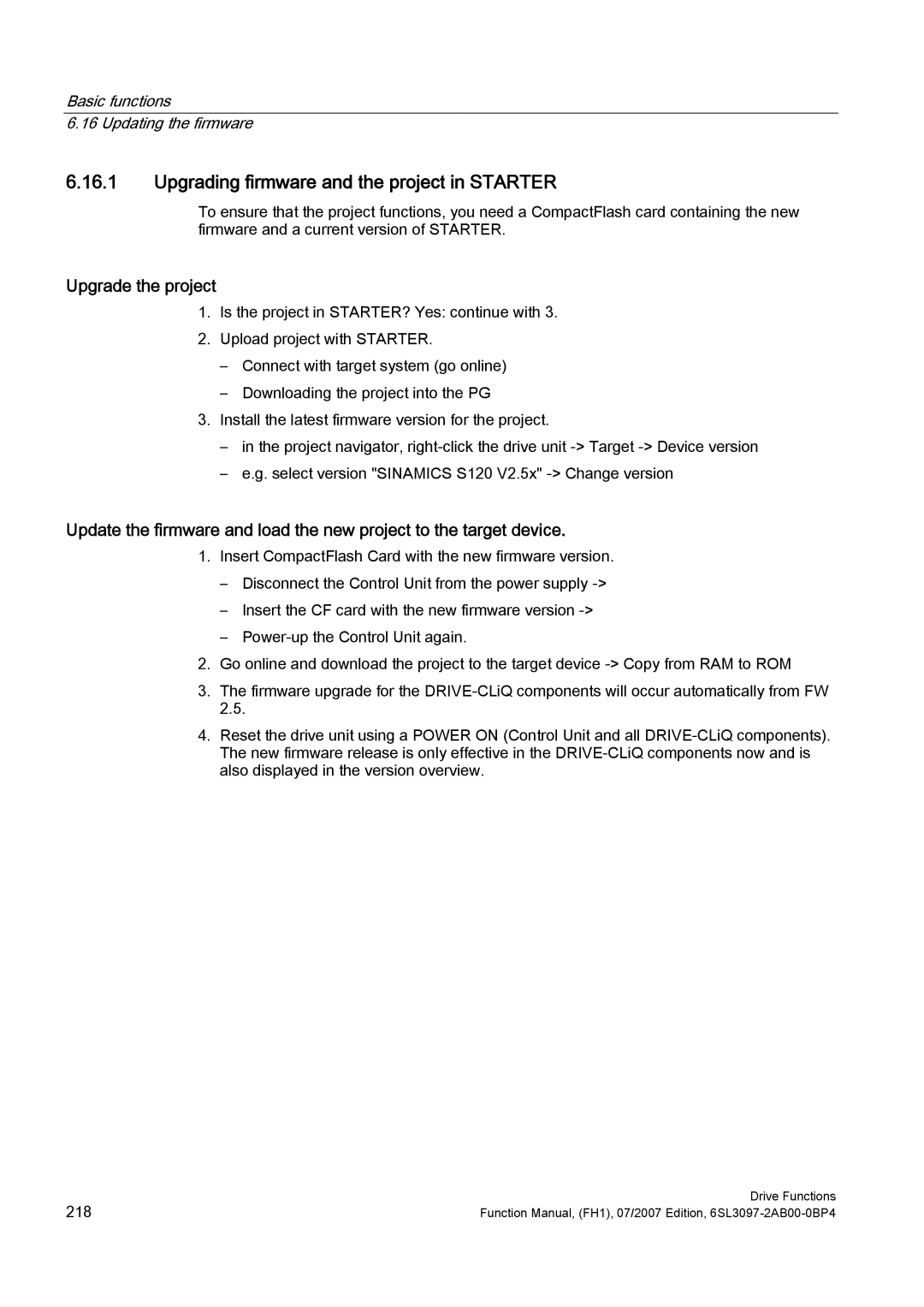 Efficient Networks S120 manual Upgrading firmware and the project in Starter, Upgrade the project 