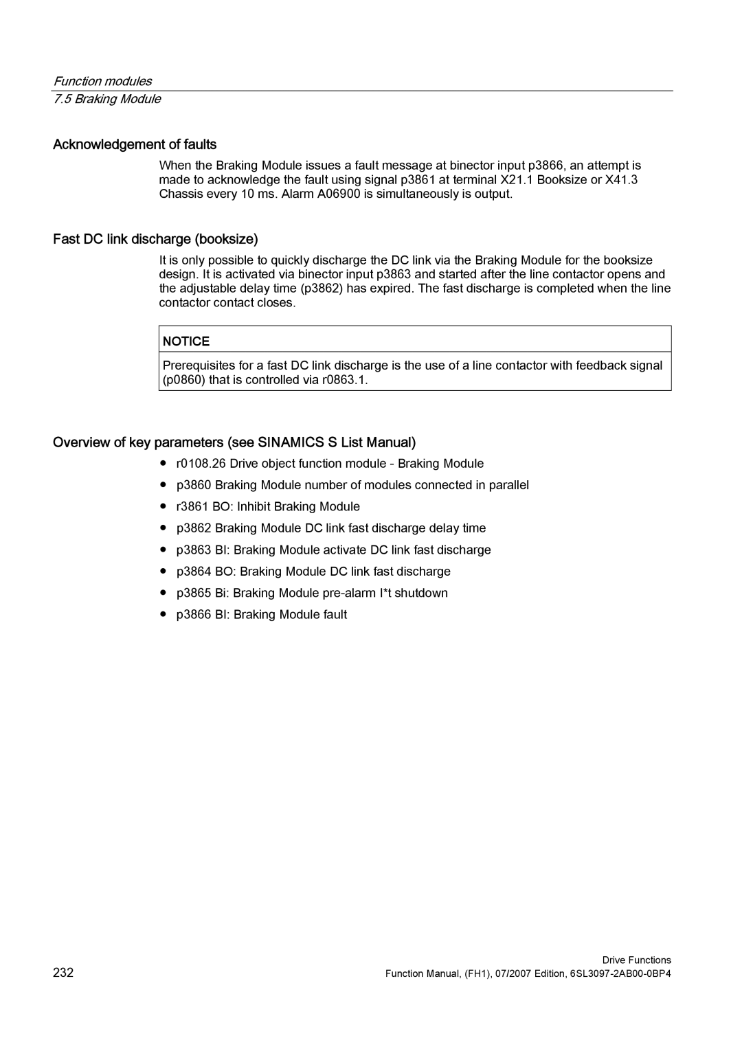 Efficient Networks S120 manual Acknowledgement of faults, Fast DC link discharge booksize 