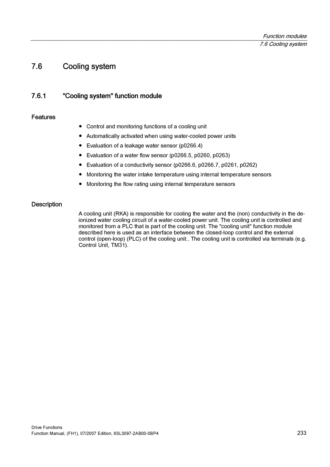 Efficient Networks S120 manual Cooling system function module, Function modules 7.6 Cooling system 