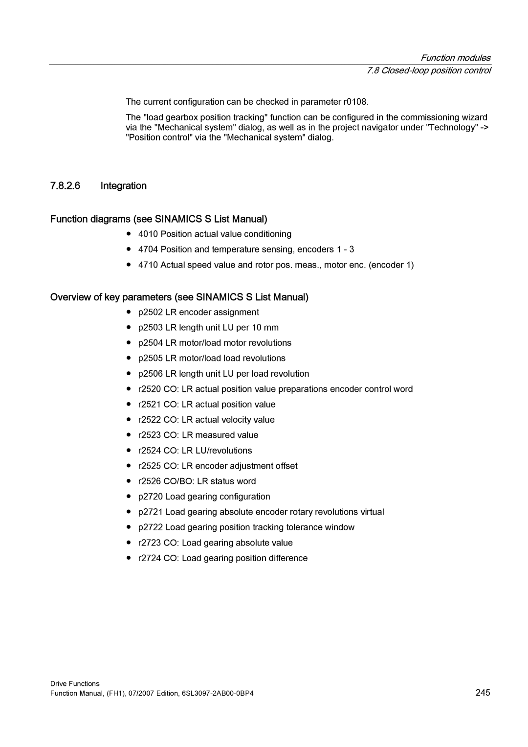 Efficient Networks S120 manual Integration Function diagrams see Sinamics S List Manual 