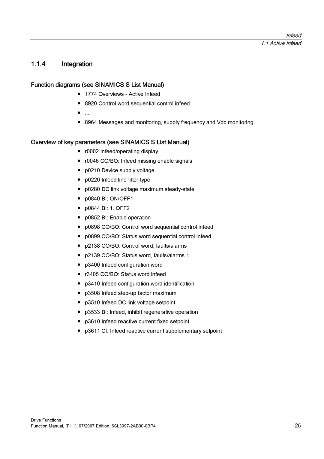 Efficient Networks S120 manual Integration, Function diagrams see Sinamics S List Manual 