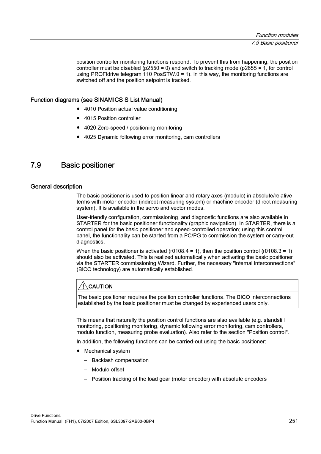 Efficient Networks S120 manual Function modules 7.9 Basic positioner 