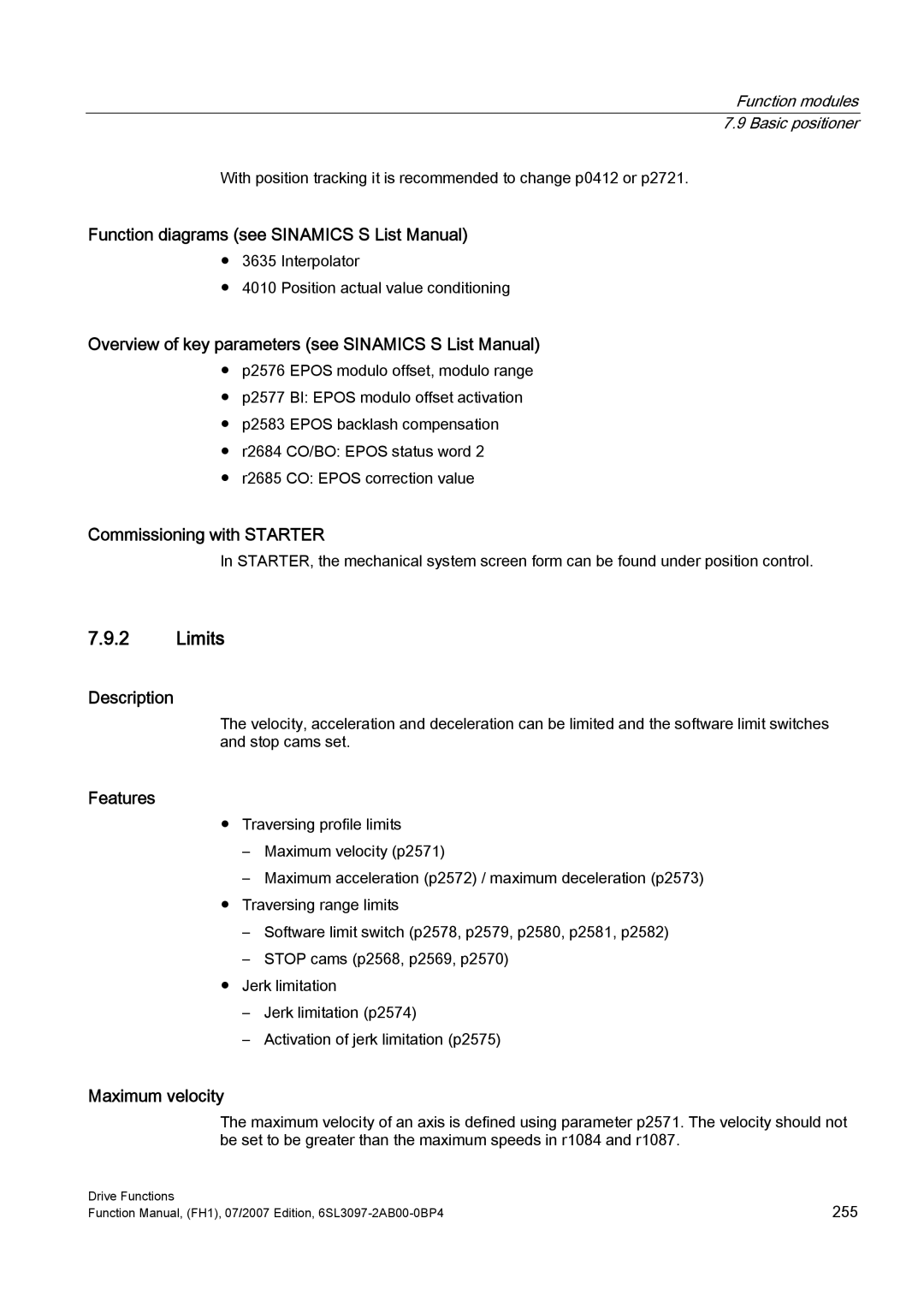 Efficient Networks S120 manual Limits, Maximum velocity 