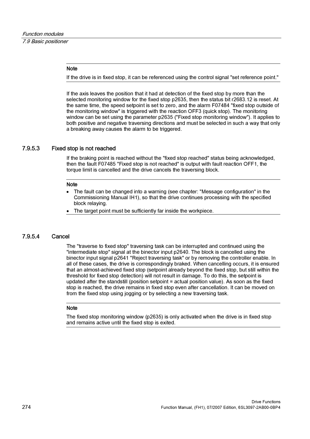 Efficient Networks S120 manual Fixed stop is not reached, Cancel 