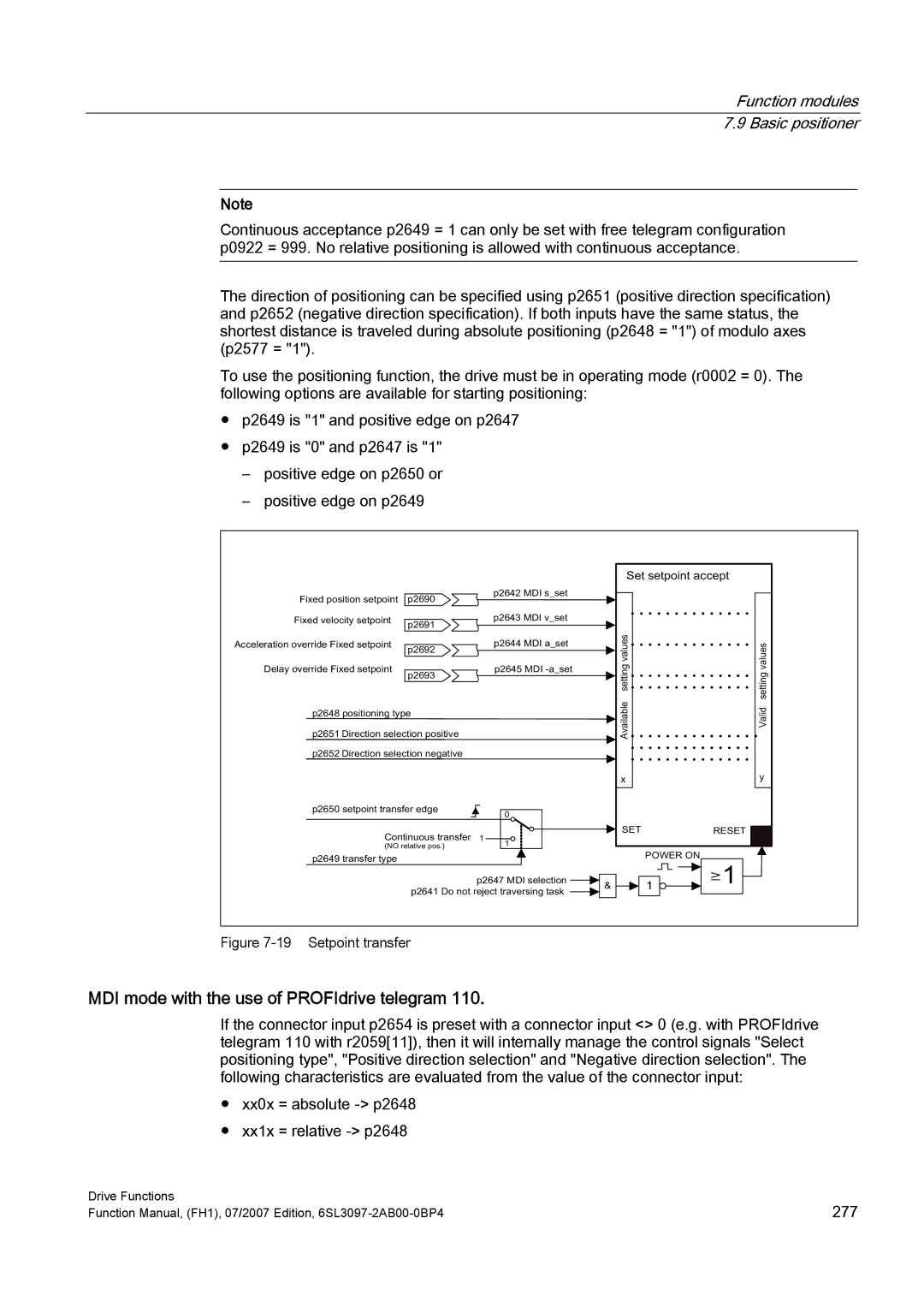 Efficient Networks S120 manual MDI mode with the use of PROFIdrive telegram, LhgYhorflw\Vhwsrlqw 