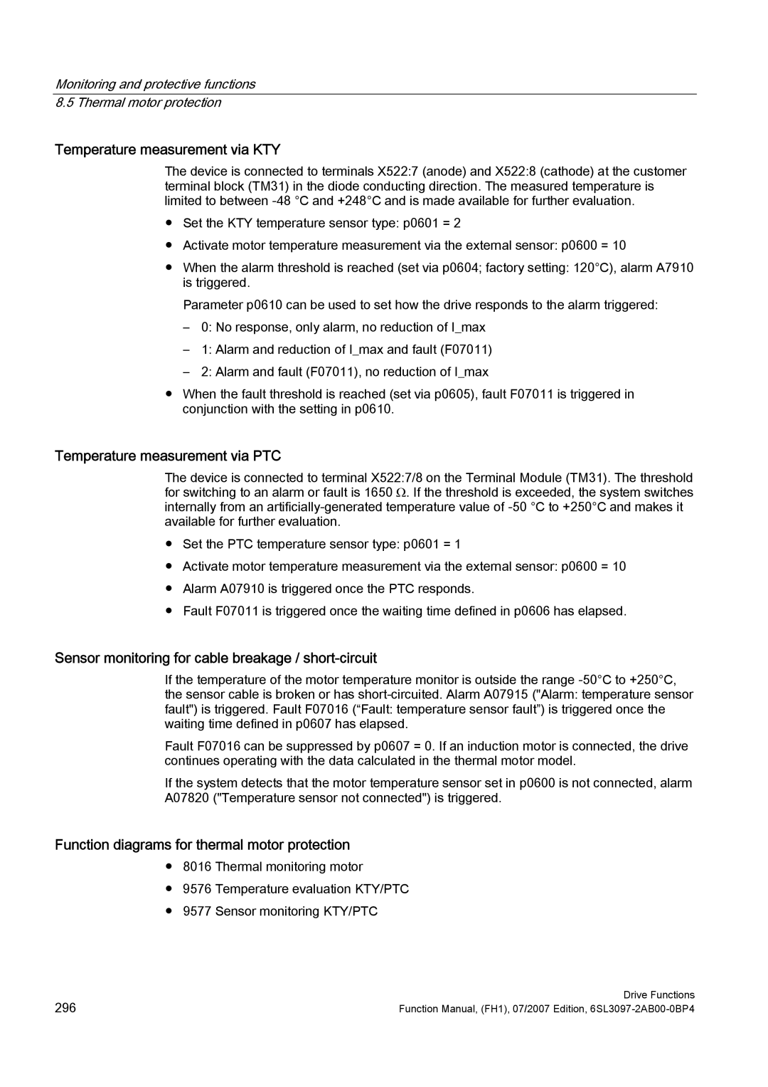 Efficient Networks S120 manual Temperature measurement via KTY, Temperature measurement via PTC 