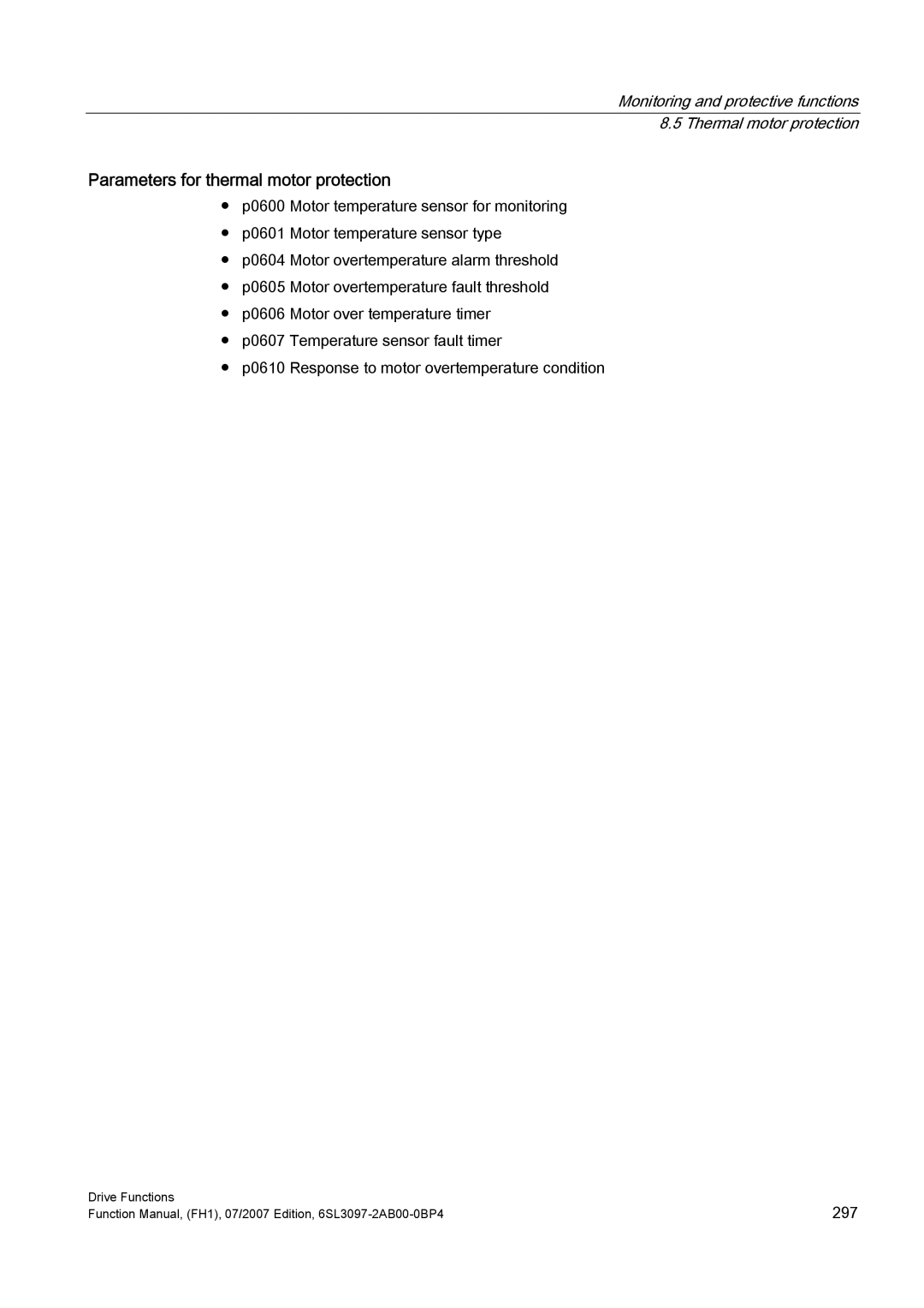 Efficient Networks S120 manual Parameters for thermal motor protection 