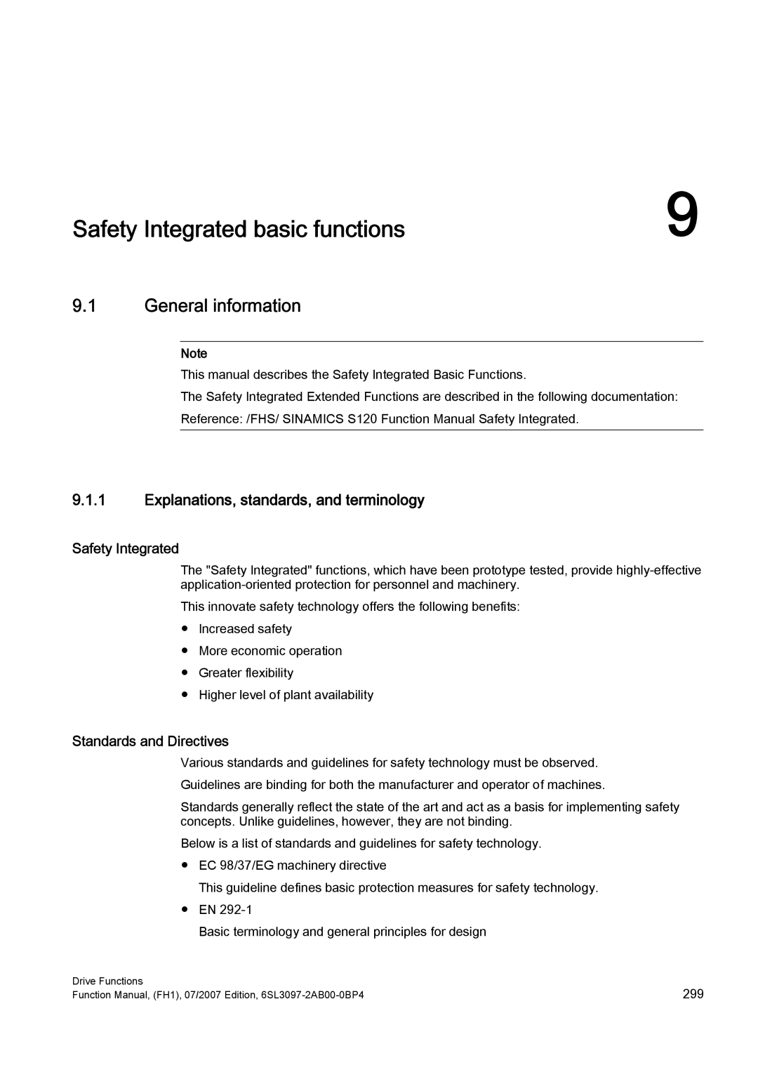 Efficient Networks S120 manual General information, Explanations, standards, and terminology, Safety Integrated 