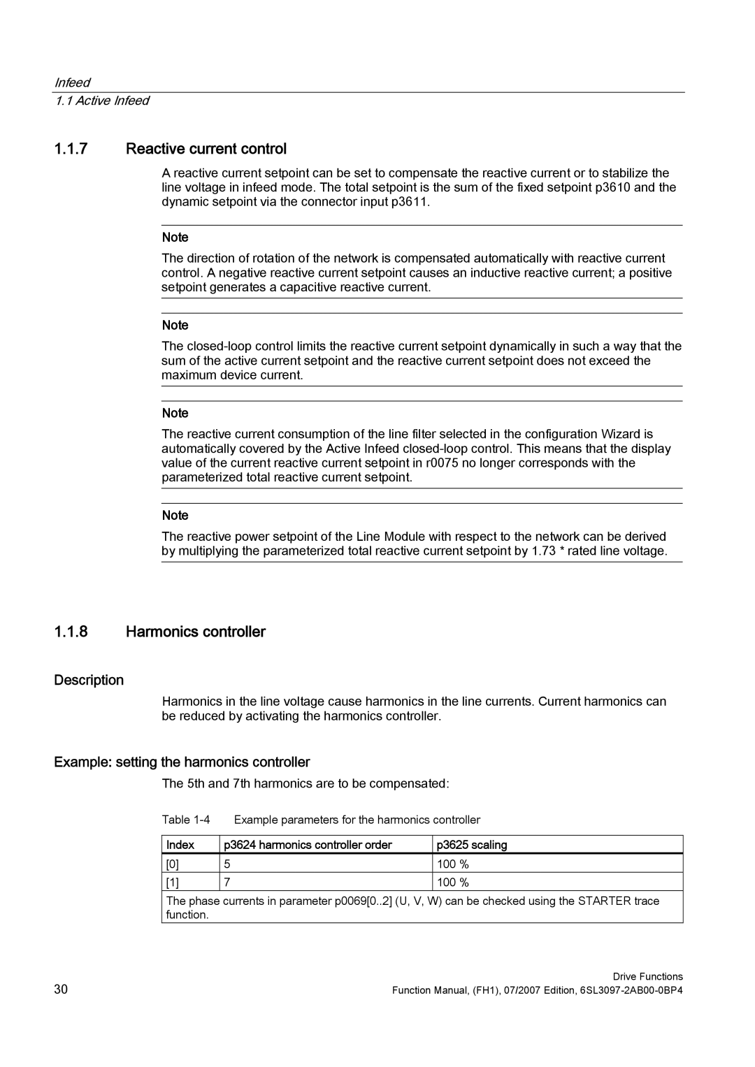 Efficient Networks S120 manual Reactive current control, Harmonics controller, Example setting the harmonics controller 