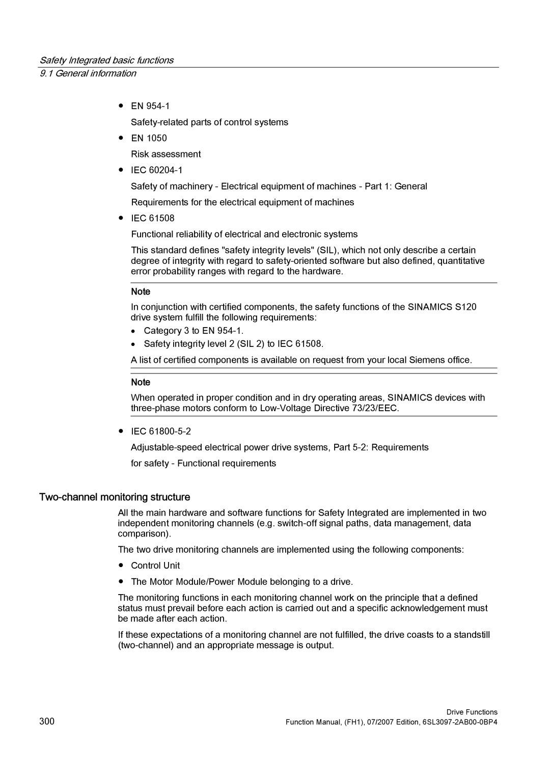 Efficient Networks S120 manual Two-channel monitoring structure, Safety Integrated basic functions General information 