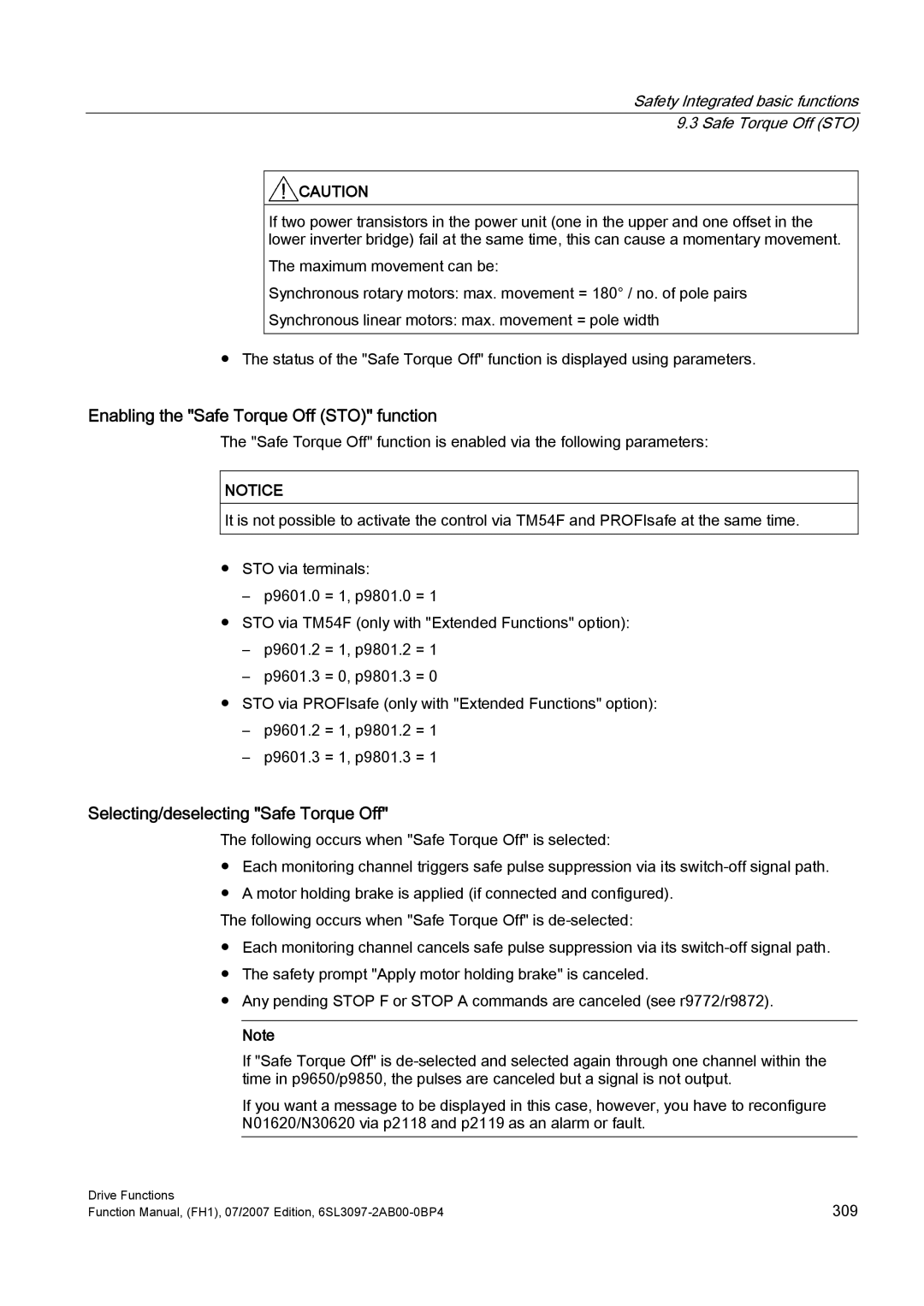 Efficient Networks S120 manual Enabling the Safe Torque Off STO function, Selecting/deselecting Safe Torque Off 