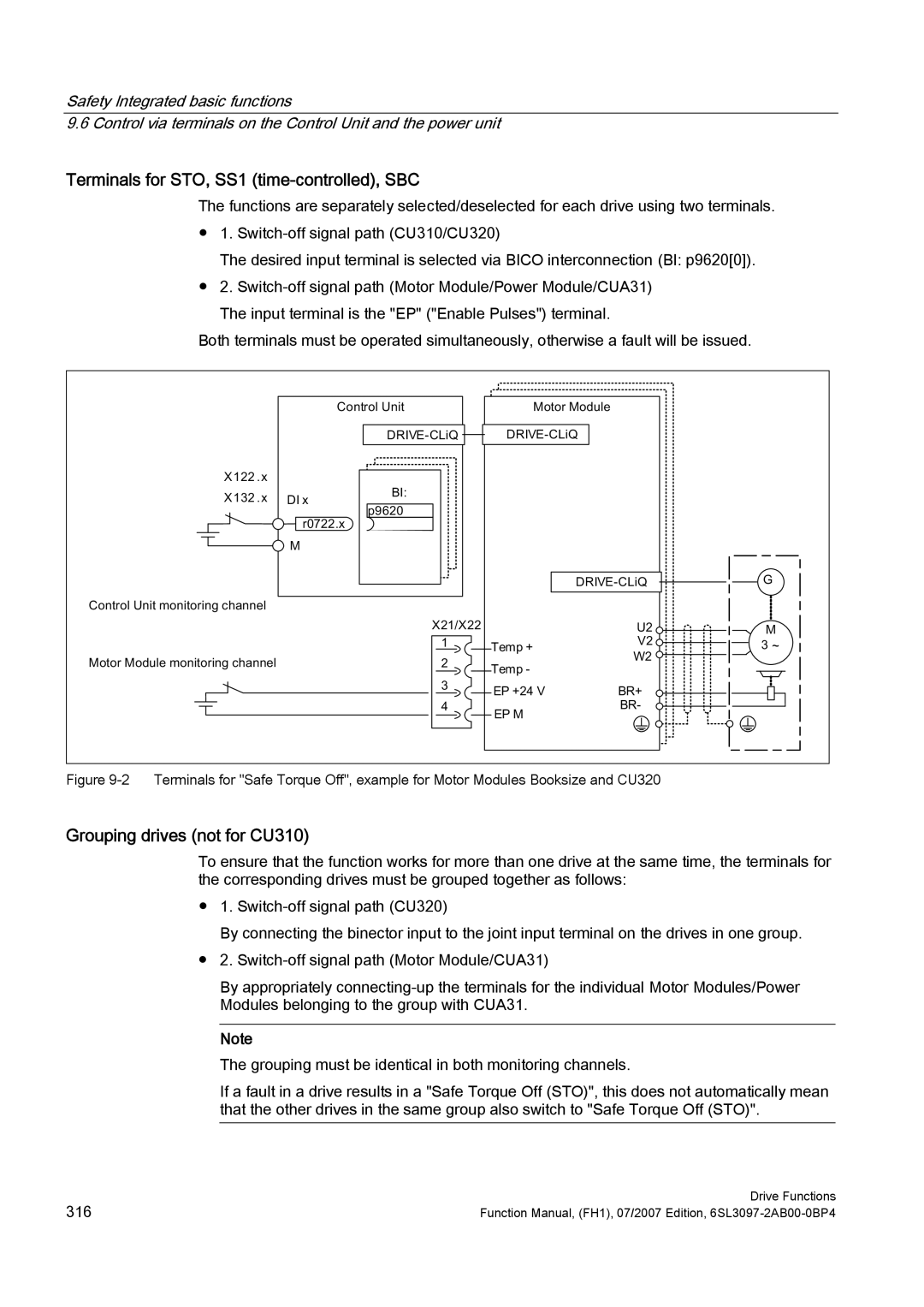 Efficient Networks S120 manual Terminals for STO, SS1 time-controlled, SBC, Grouping drives not for CU310 