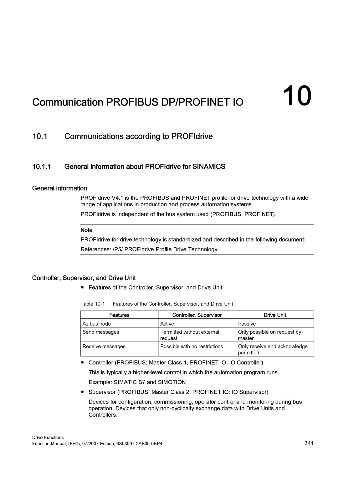 Efficient Networks S120 manual Communications according to PROFIdrive, General information about PROFIdrive for Sinamics 