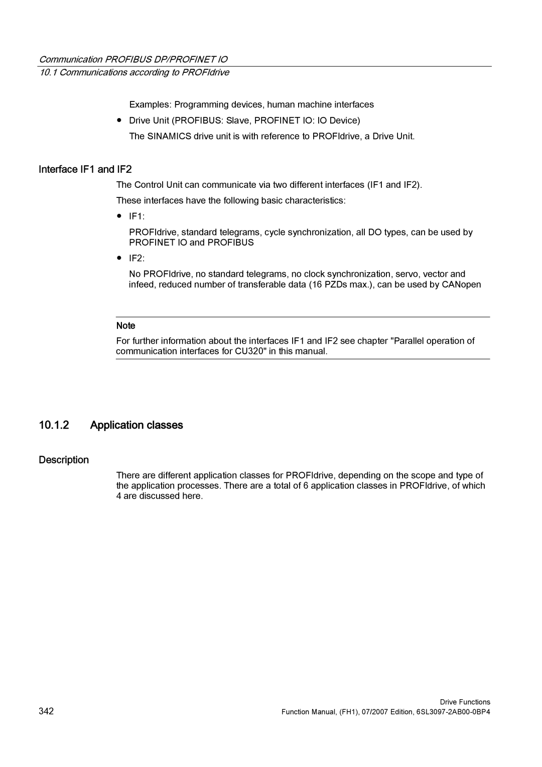 Efficient Networks S120 manual Application classes, Interface IF1 and IF2 