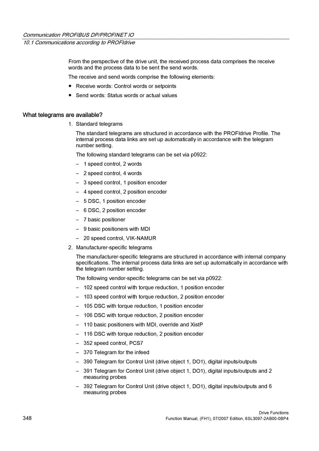 Efficient Networks S120 manual What telegrams are available? 