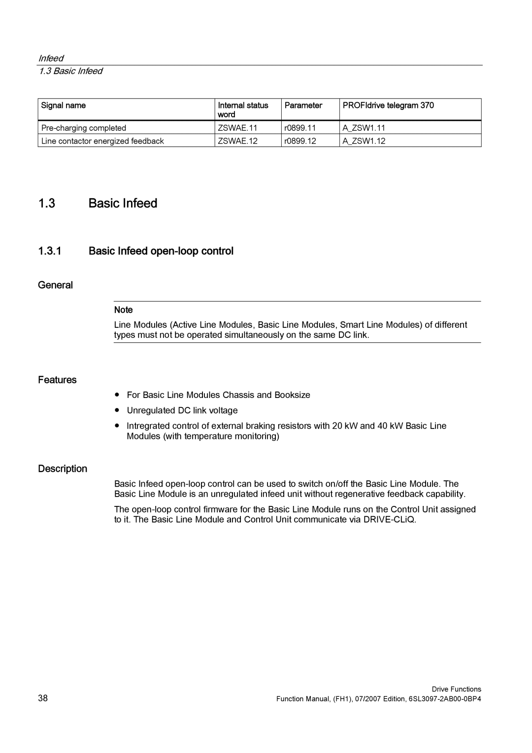 Efficient Networks S120 manual Basic Infeed open-loop control, Infeed Basic Infeed 