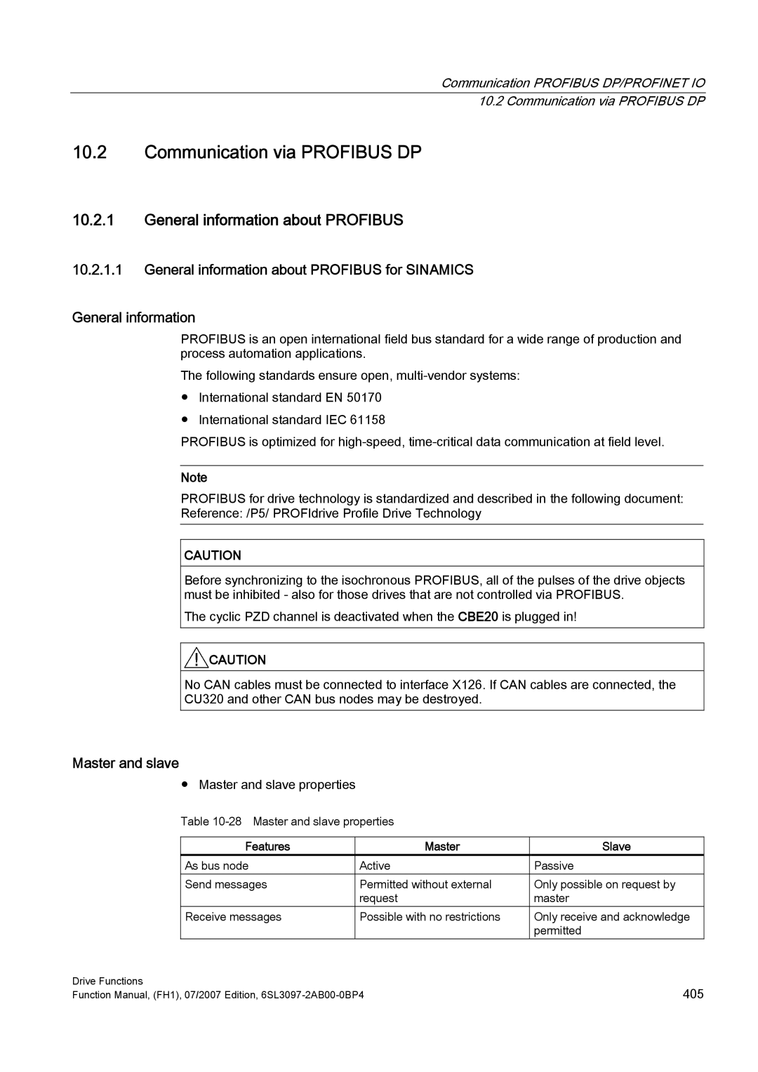 Efficient Networks S120 manual Communication via Profibus DP, General information about Profibus, Master and slave 