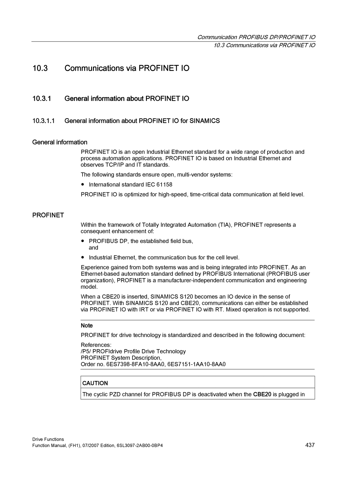 Efficient Networks S120 manual Communications via Profinet IO, General information about Profinet IO 