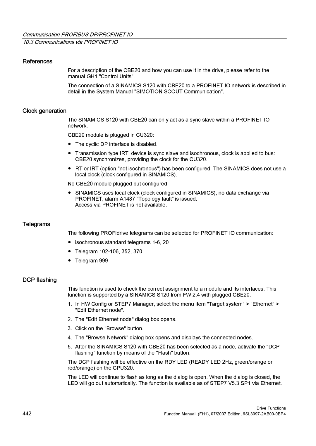 Efficient Networks S120 manual References, Clock generation, Telegrams, DCP flashing 