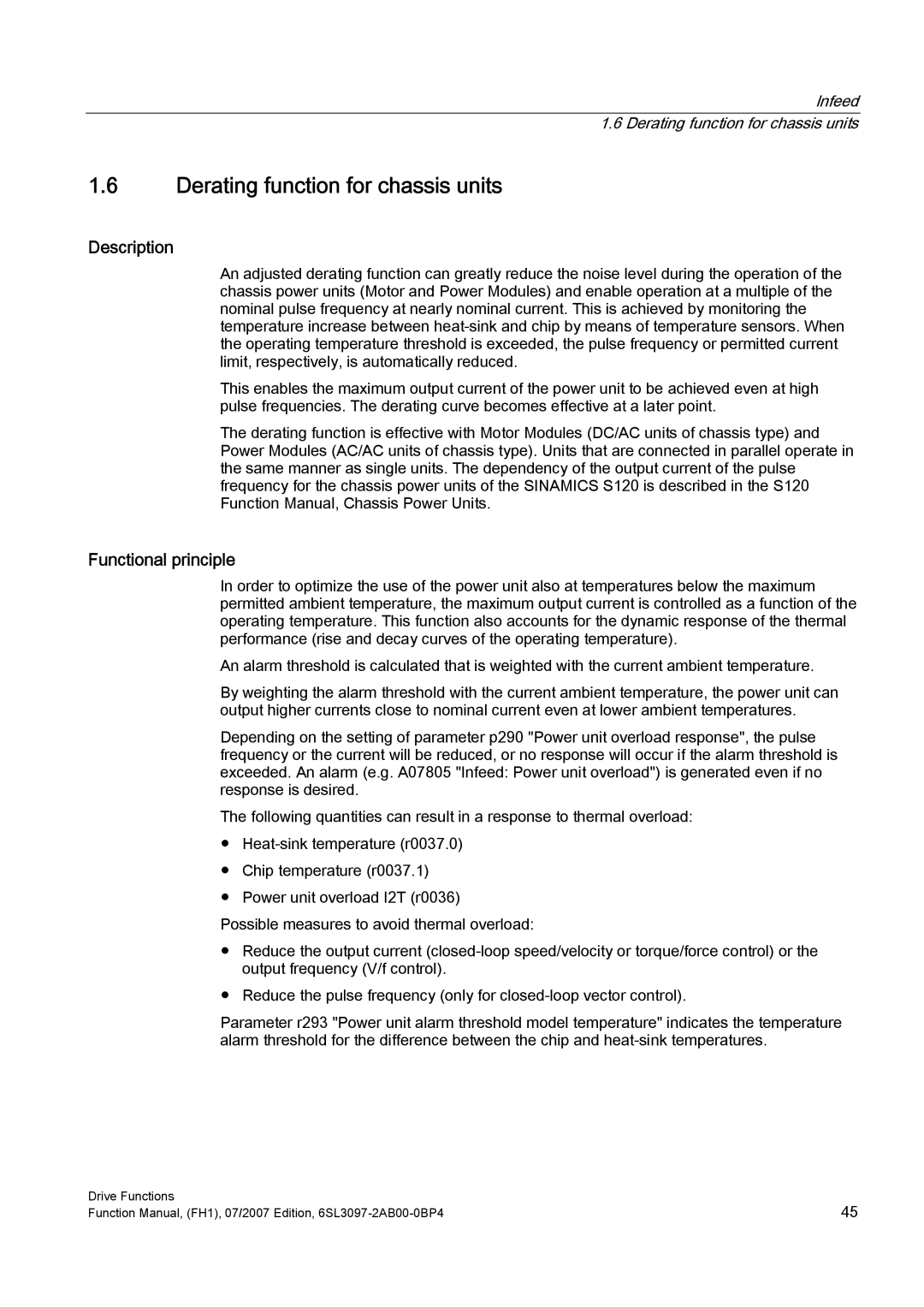 Efficient Networks S120 manual Derating function for chassis units, Functional principle 