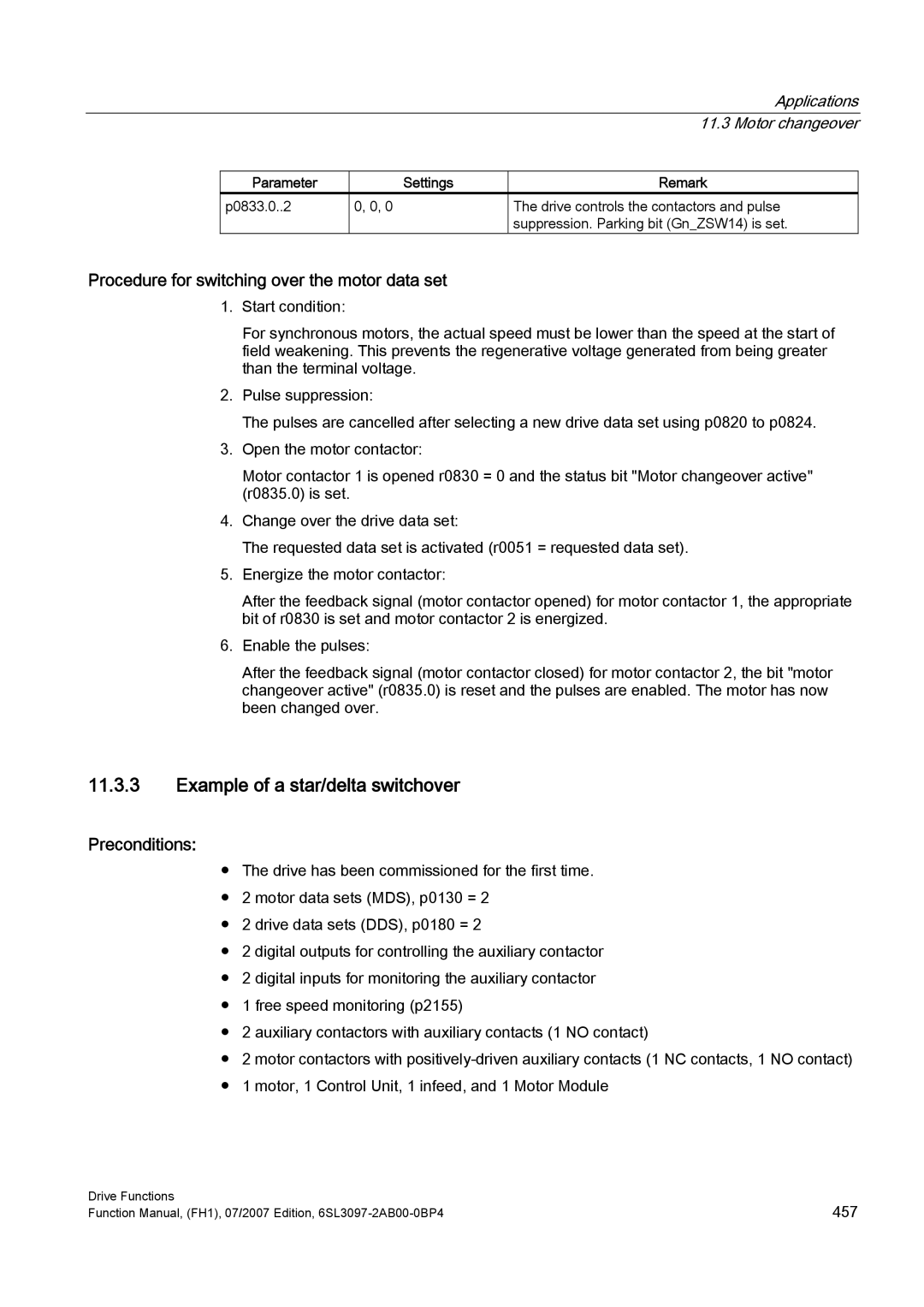 Efficient Networks S120 Example of a star/delta switchover, Procedure for switching over the motor data set, Preconditions 