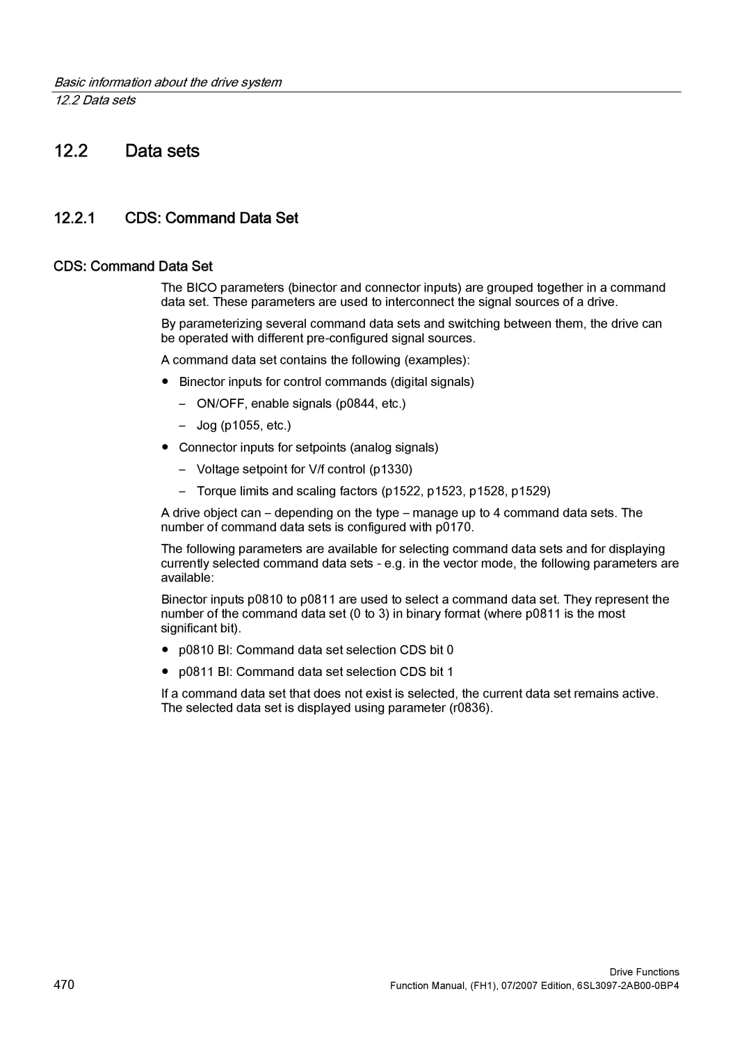 Efficient Networks S120 manual CDS Command Data Set, Basic information about the drive system 12.2 Data sets 