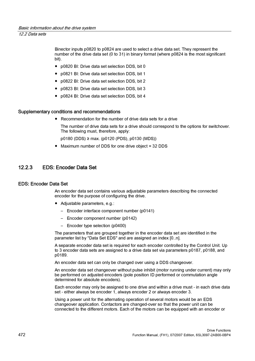 Efficient Networks S120 manual EDS Encoder Data Set, Supplementary conditions and recommendations 