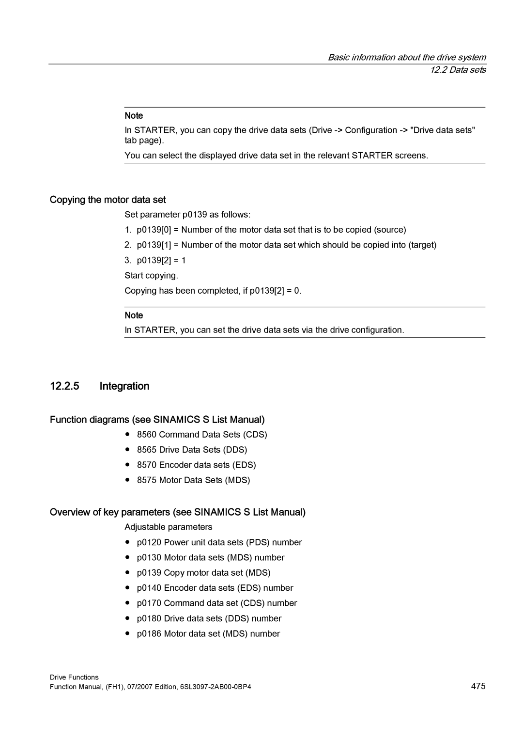 Efficient Networks S120 manual Integration, Copying the motor data set 