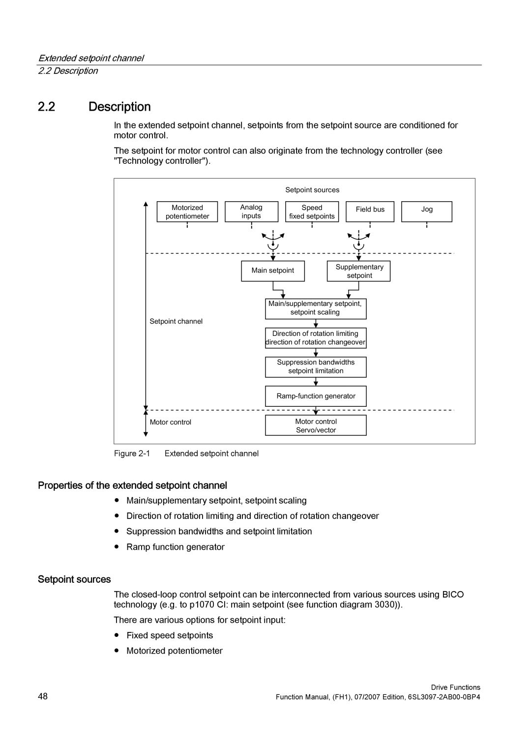 Efficient Networks S120 manual Description, Properties of the extended setpoint channel, Setpoint sources 