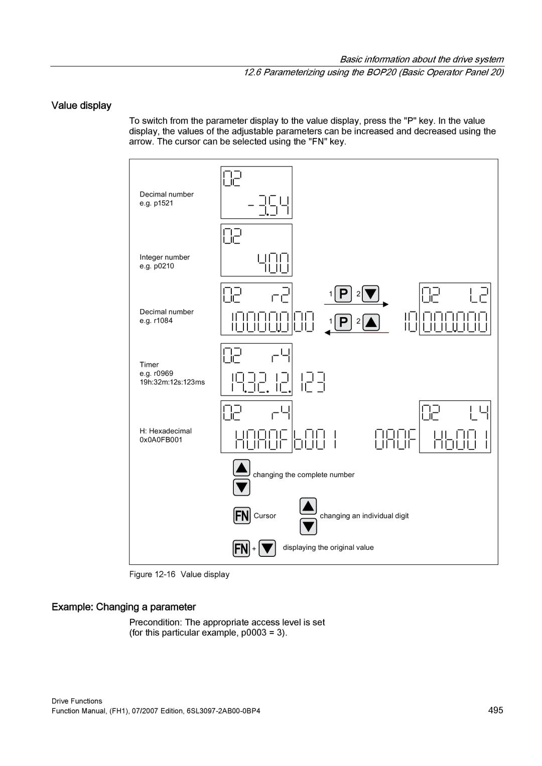 Efficient Networks S120 manual Value display, Example Changing a parameter, HflpdoQxpehu, QwhjhuQxpehu, 7LPHU 