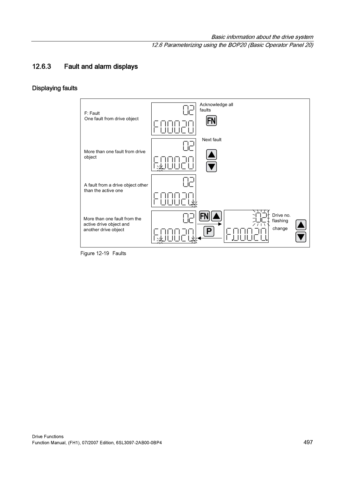 Efficient Networks S120 manual Fault and alarm displays, Displaying faults, 1HWIDXOW ULYHQR Iodvklqj Fkdqjh 