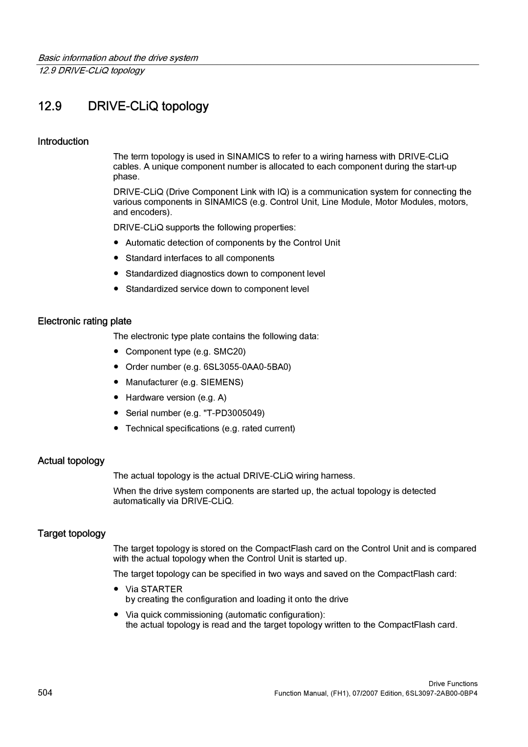 Efficient Networks S120 manual DRIVE-CLiQ topology, Electronic rating plate, Actual topology, Target topology 