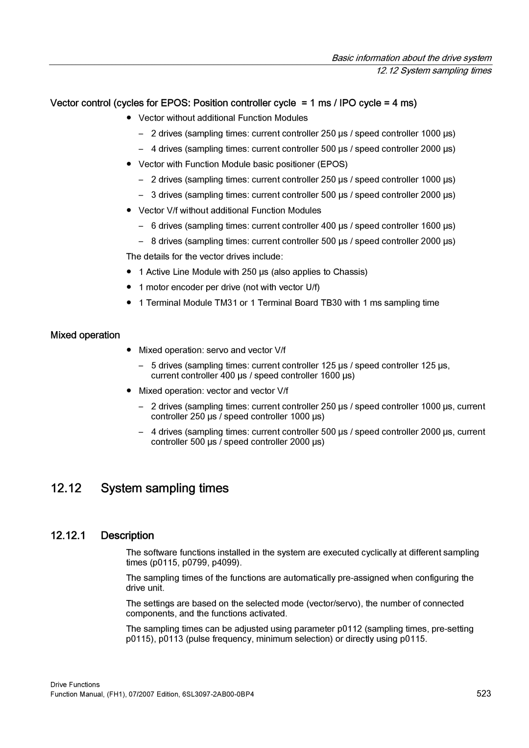 Efficient Networks S120 manual System sampling times, Mixed operation 