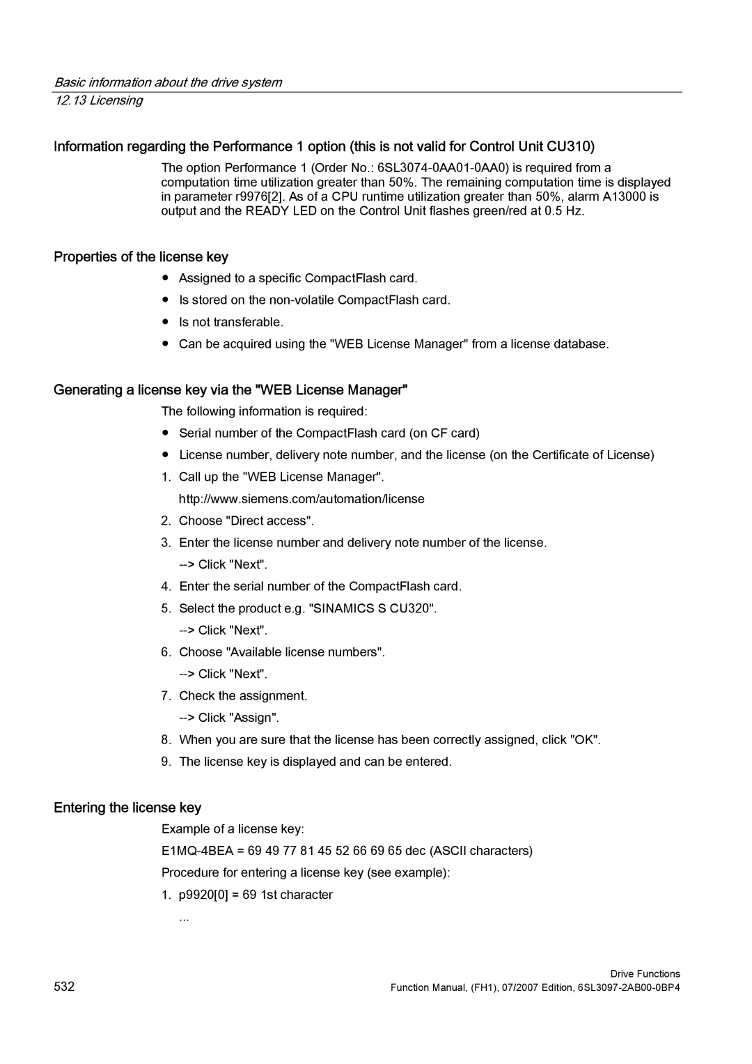 Efficient Networks S120 manual Properties of the license key, Generating a license key via the WEB License Manager 