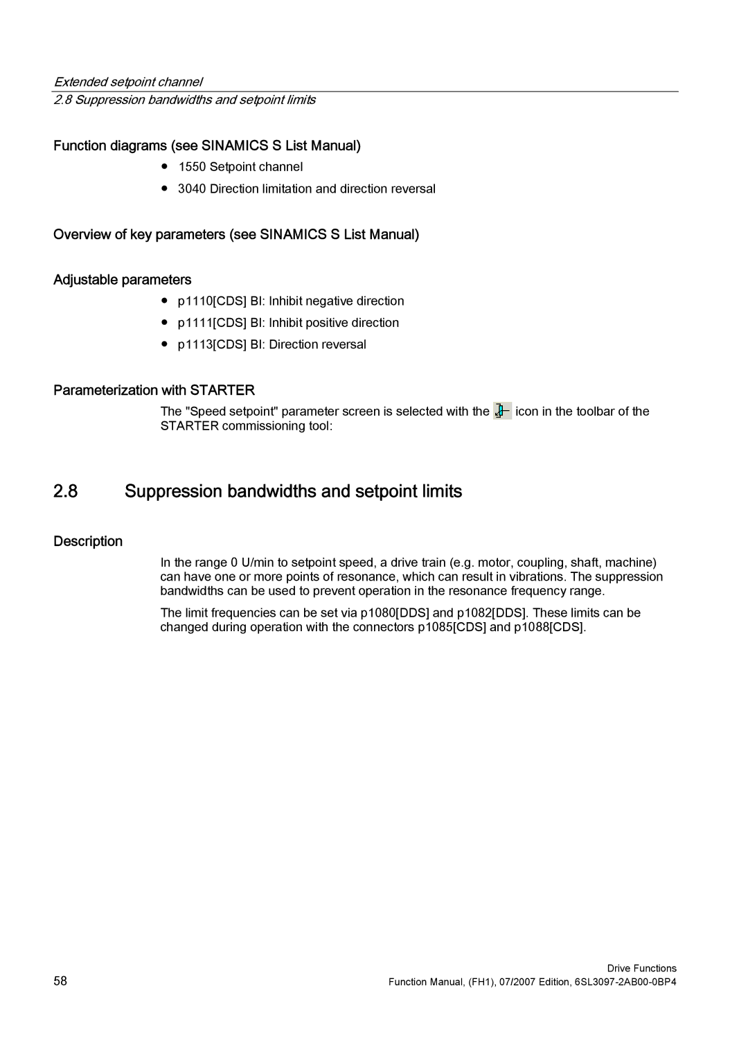 Efficient Networks S120 manual Suppression bandwidths and setpoint limits 